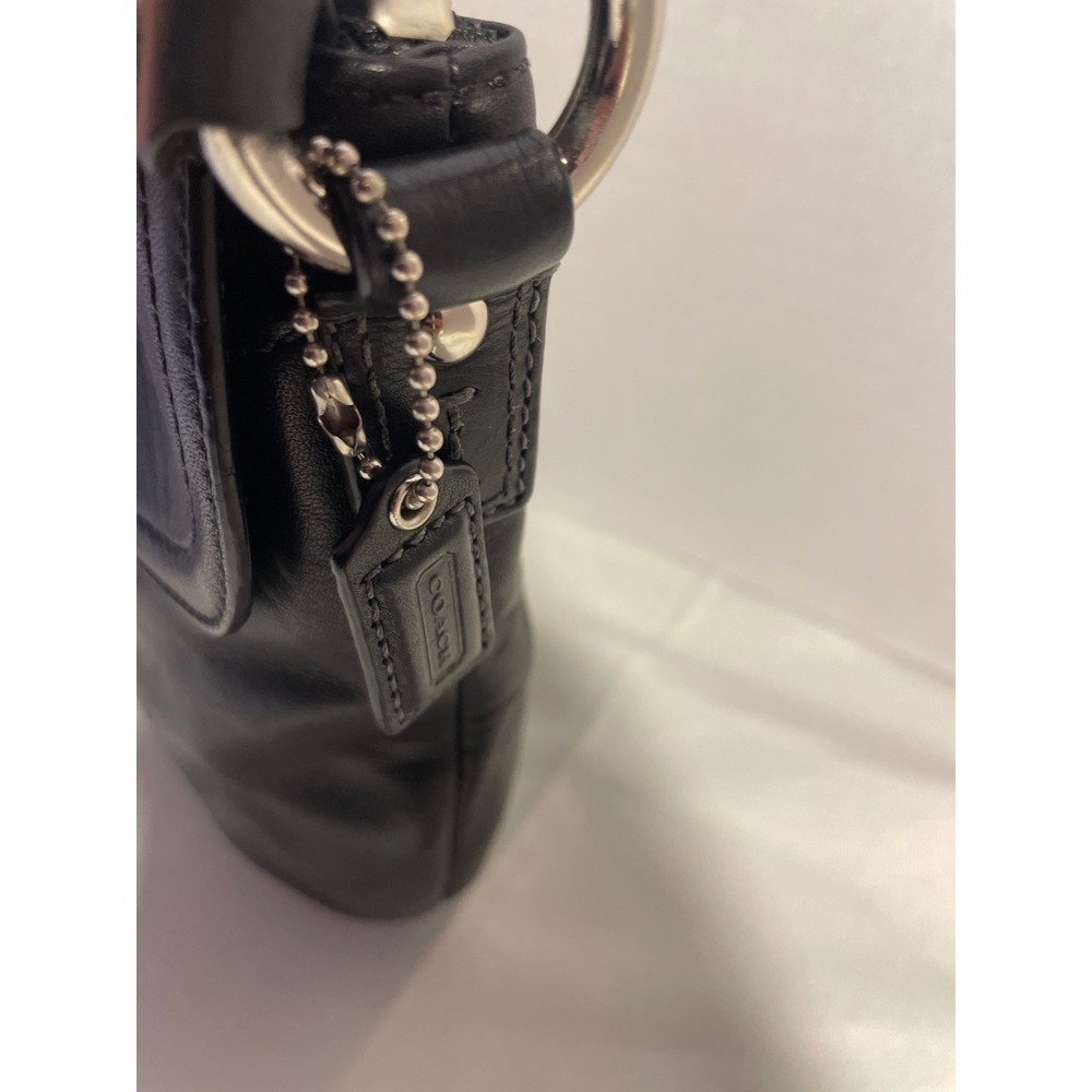Coach Black Leather Flap Crossbody Bag Silver Buckle Adjustable Web Strap Small - Picture 11 of 12